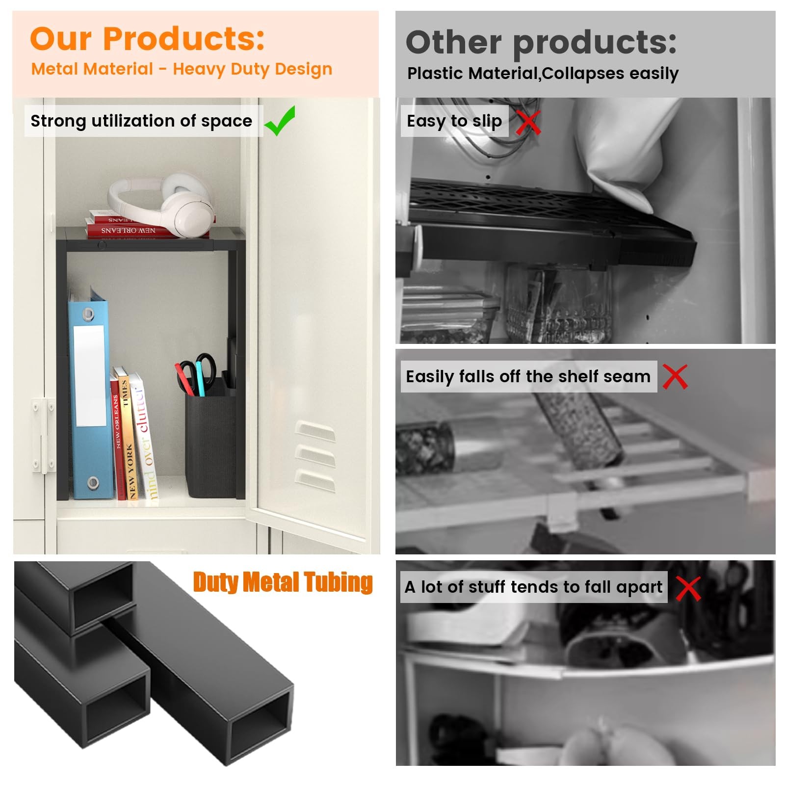 Black Metal Adjustable Locker Organizer Shelf Width Height Storage Pockets