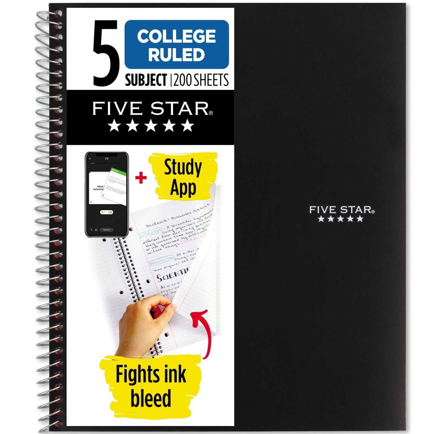 Spiral Notebook Study App 5 Subject College Ruled Paper 8-1/2″ x 11″ 200 Sheets