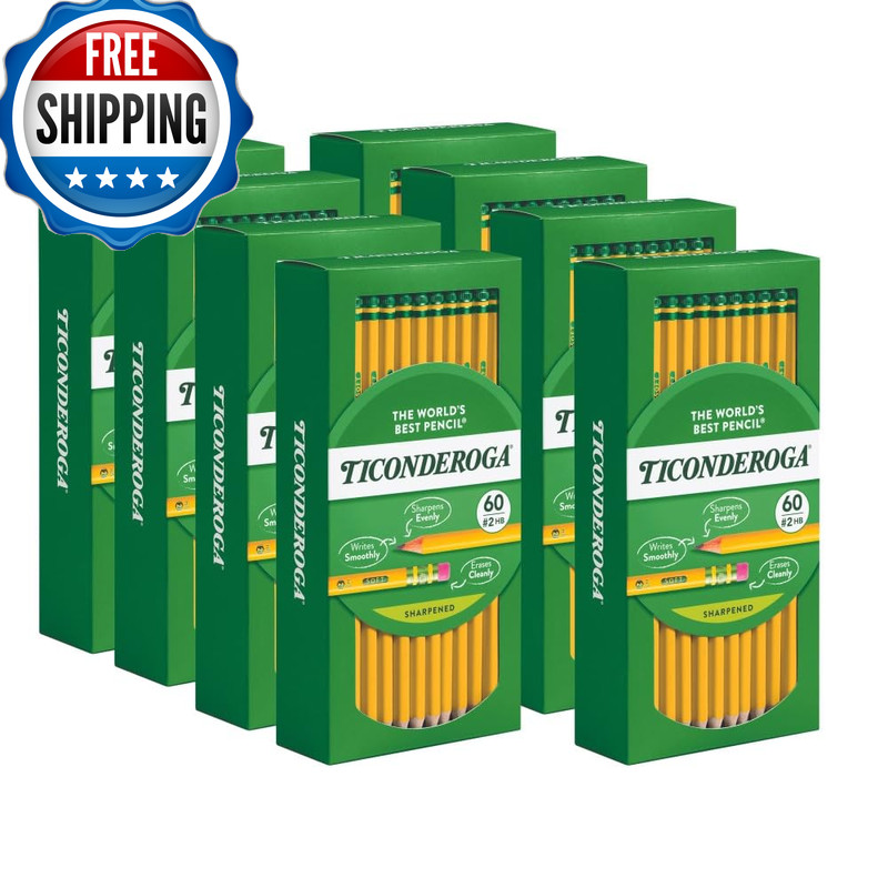 Ticonderoga Wood-Cased Pencils Pre-Sharpened 2 Hb Soft Yellowpack Of 480