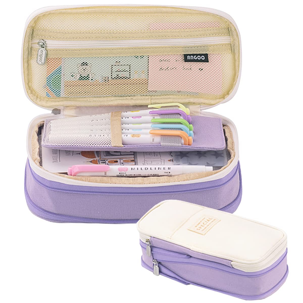 EHOPE Big Capacity Pencil Pen Case Office 8.66 x 4.13 x 2.56 inches, 2-Purple