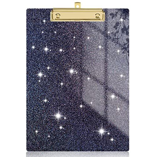 Acrylic Clipboards, Glitter Clipboard with Low Profile Gold Clip, Black