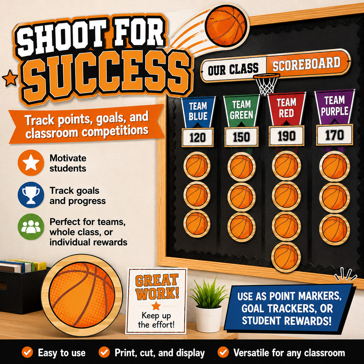 50 Basketball Cutouts 12 x 11.75 Classroom Bulletin Board Team Spirit Decor