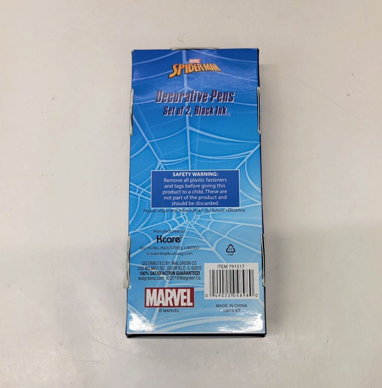 Marvel Spiderman Decorative Pens Set of 2 Black Ink Collectible New in Box