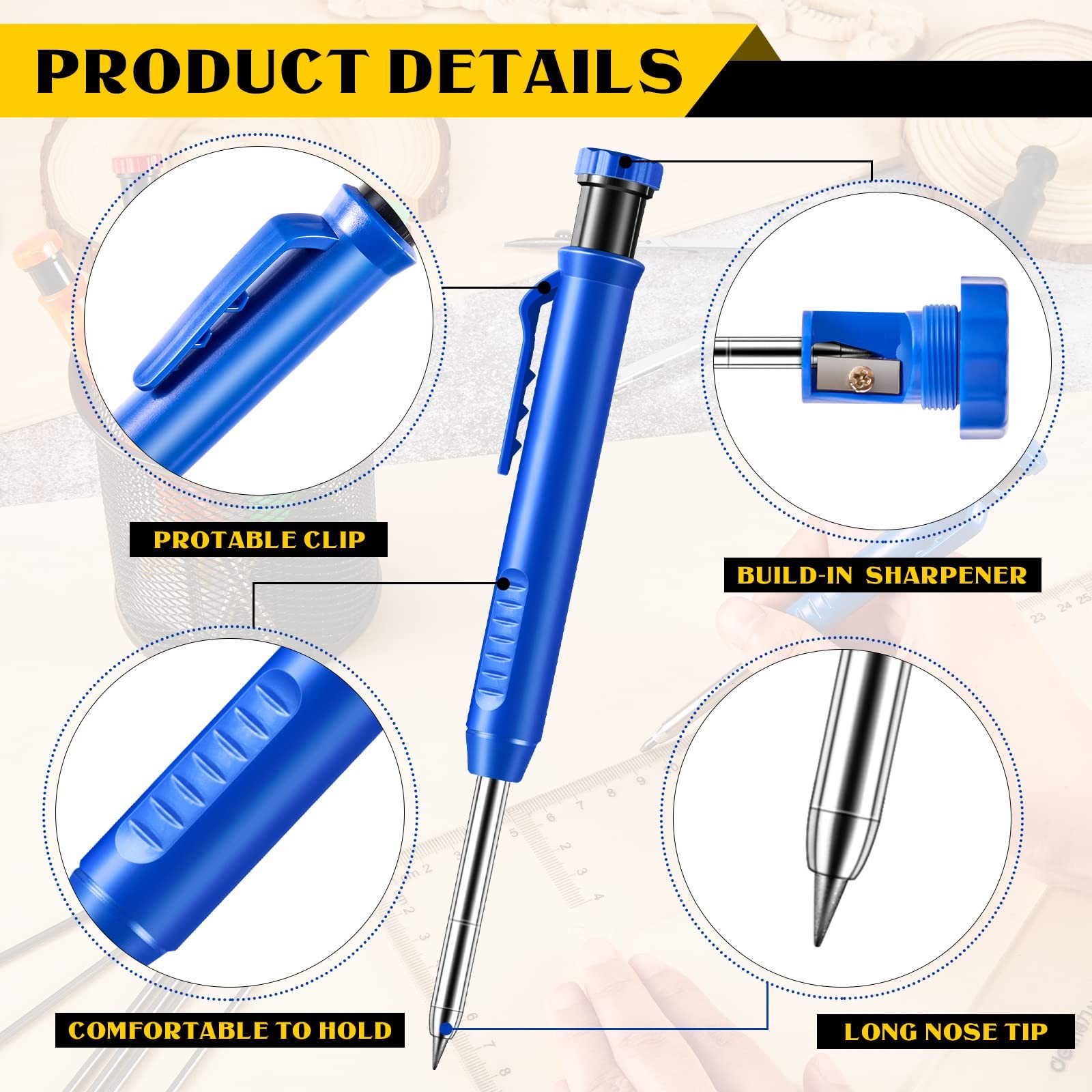 Sabary 20 Pcs Solid Carpenter Pencils 120 Pcs 2.8Mm Refills Long Nosed Deep