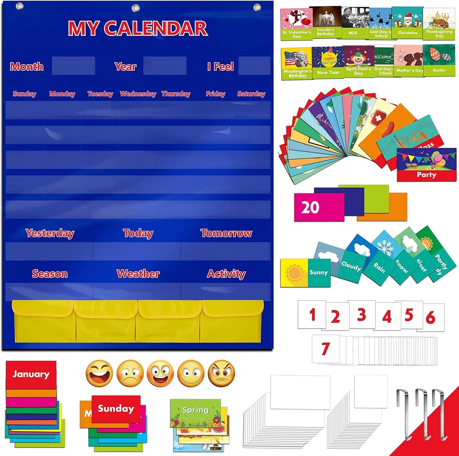 Visual Learning Calendar & Weather Pocket Chart with 40 Customizable Cards