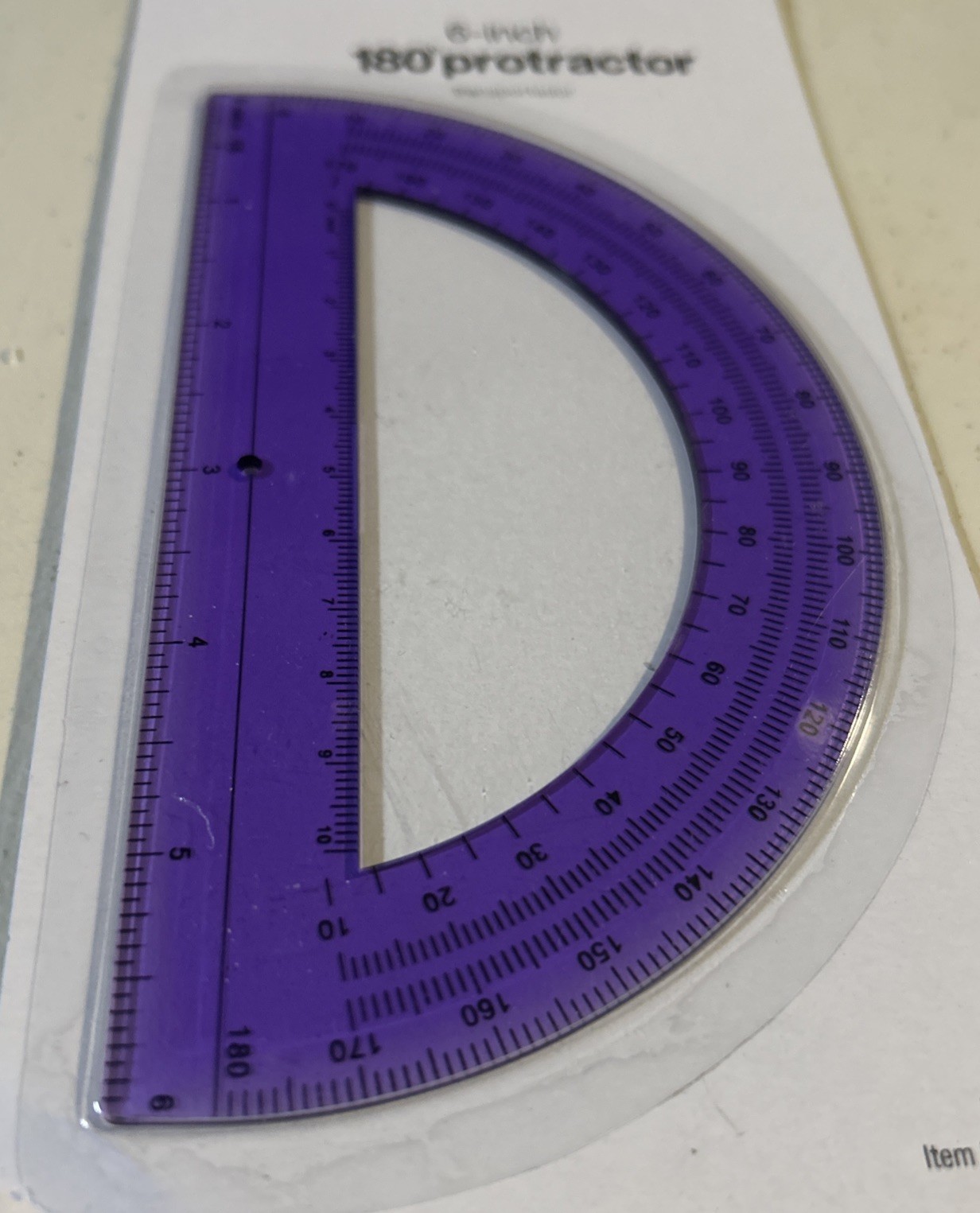 Office Depot 6” inch 180 Degree Protractor Beveled Edge Purple