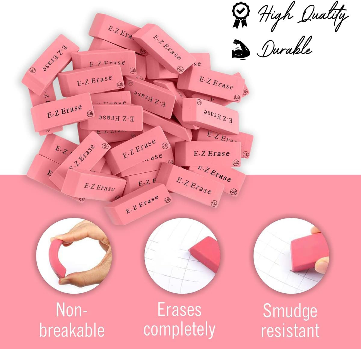 Pink Erasers, 120 Count Rectangular Eraser Bulk Pack, Latex Free Pink Pearl Eras