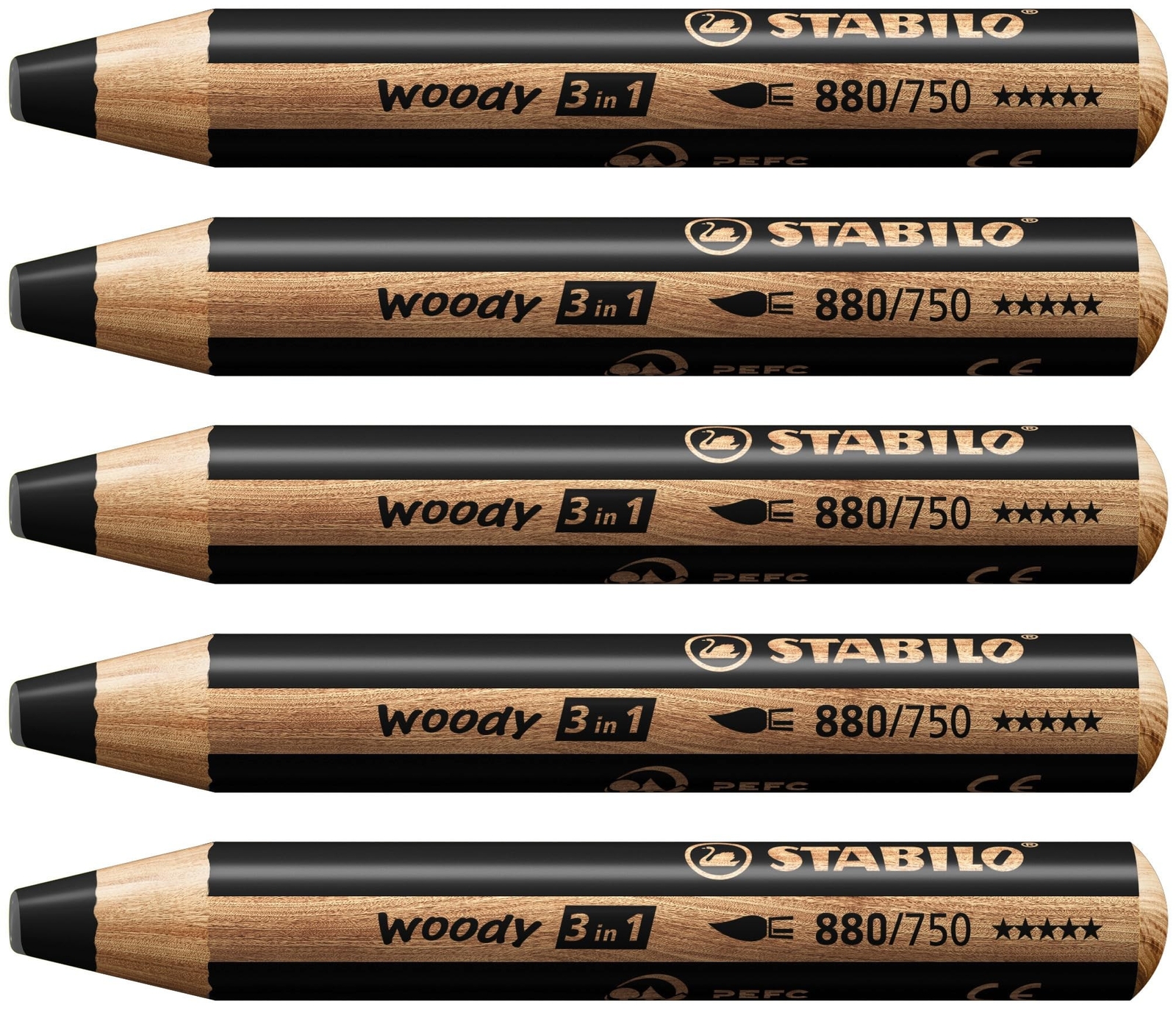 STABILO Woody 3 in 1 Multi Talent Pencil Crayon – Black (Pack of 5)
