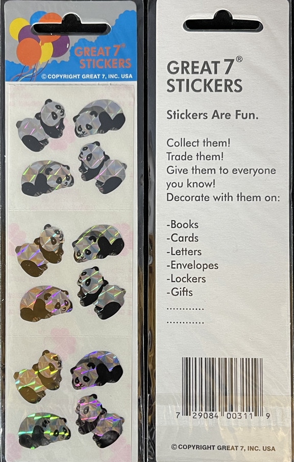12 packages of Prismatic Panda Stickers, „Great 7“ Sticker Designs, PPZ1501