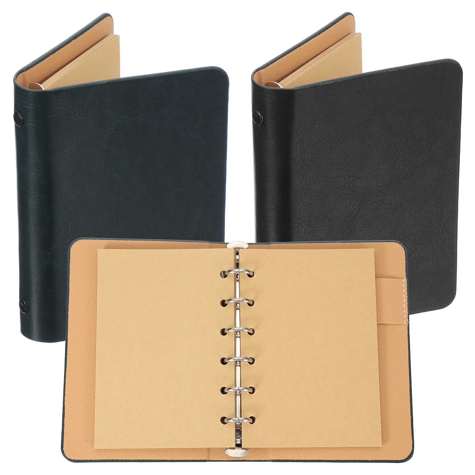 Binder Cover 2pcs A7 Kraft Leather Notebook, Dark Green / Black