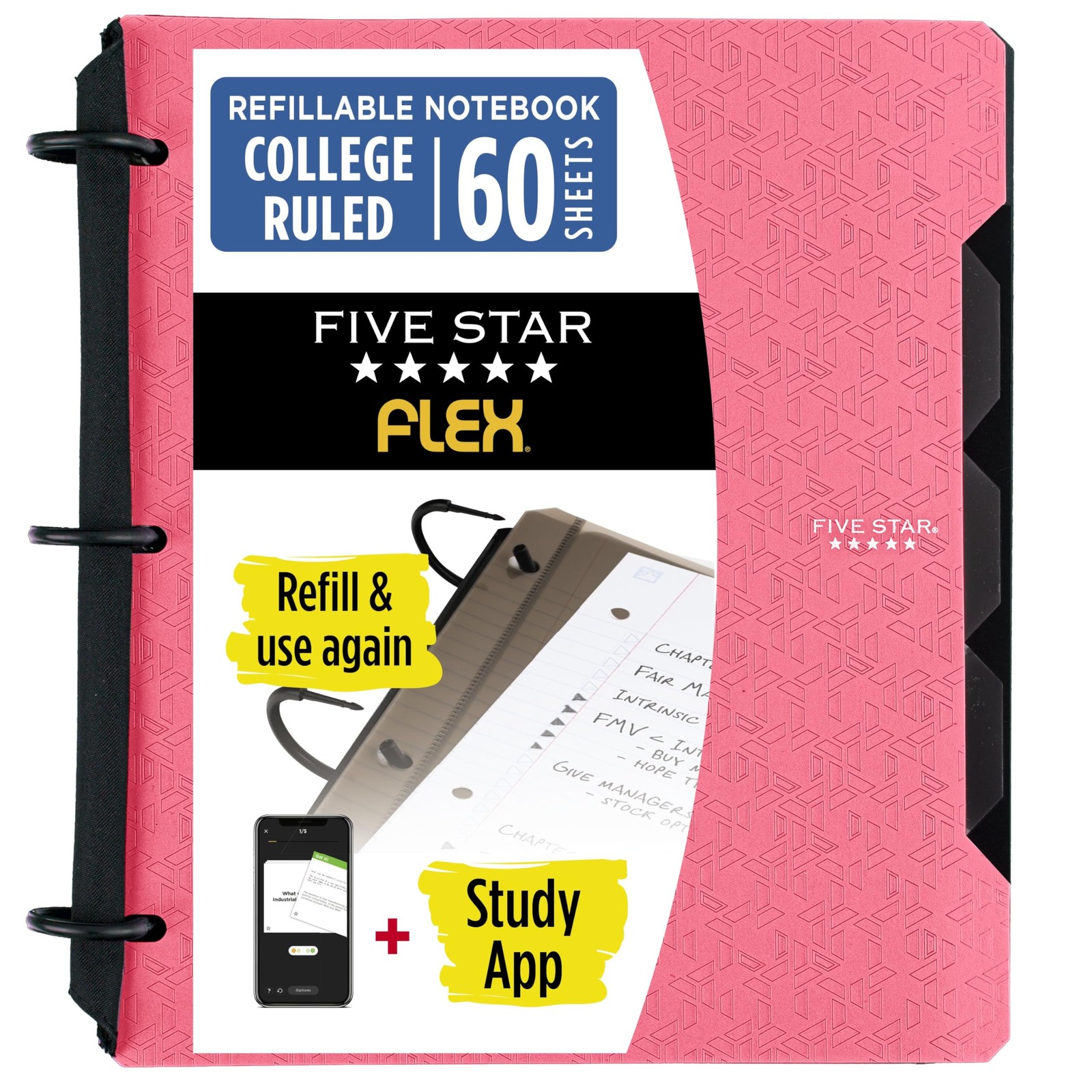Five Star Flex Refillable Notebook + Study App 1 Count (Pack of 1), Prom Pink