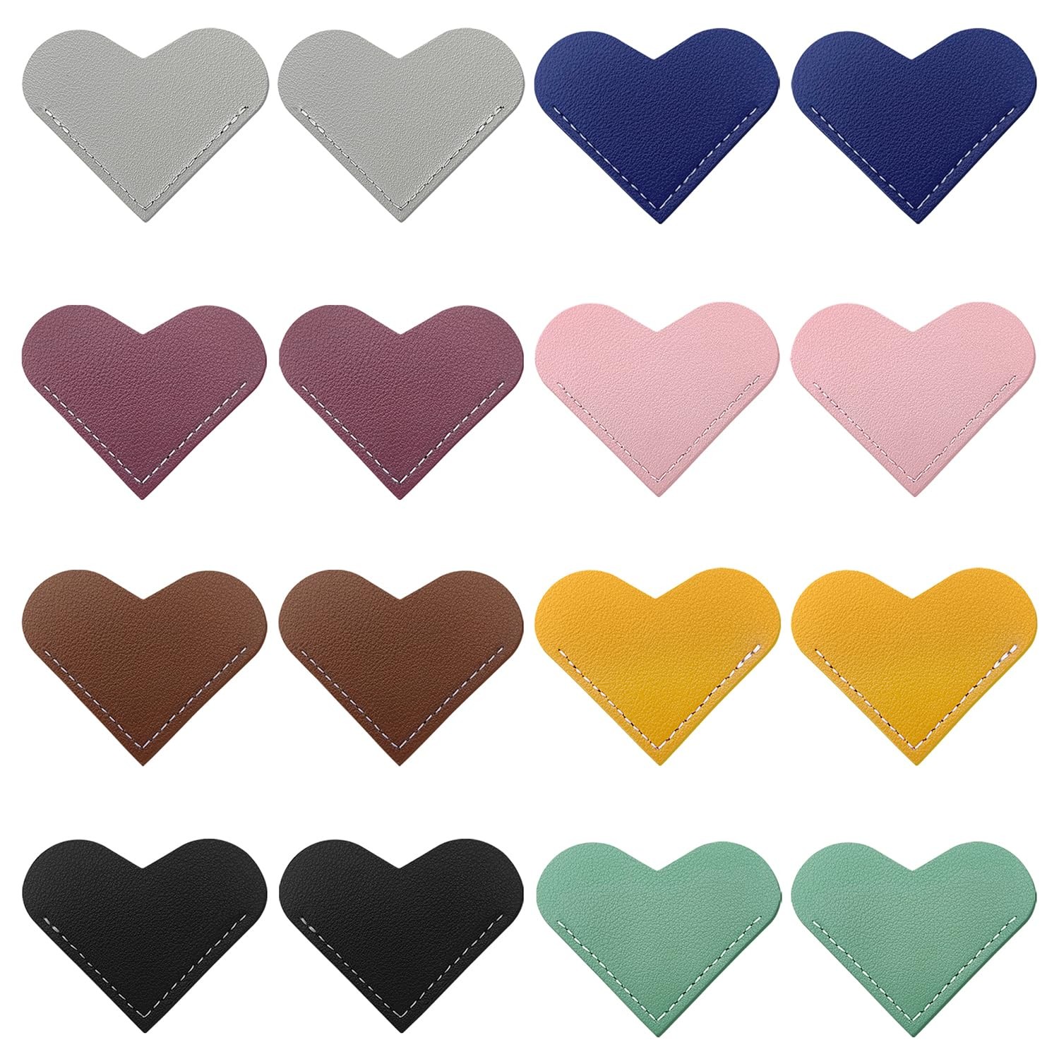 16Pcs Leather 2.4 x 1.9 inches, Pink+red+green+black+yellow+brown+blue+grey