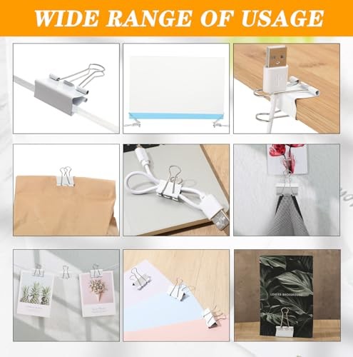 200 Pcs 1.25in/32mm White Metal Binder Clips Bulk Medium Reusable Fold Back