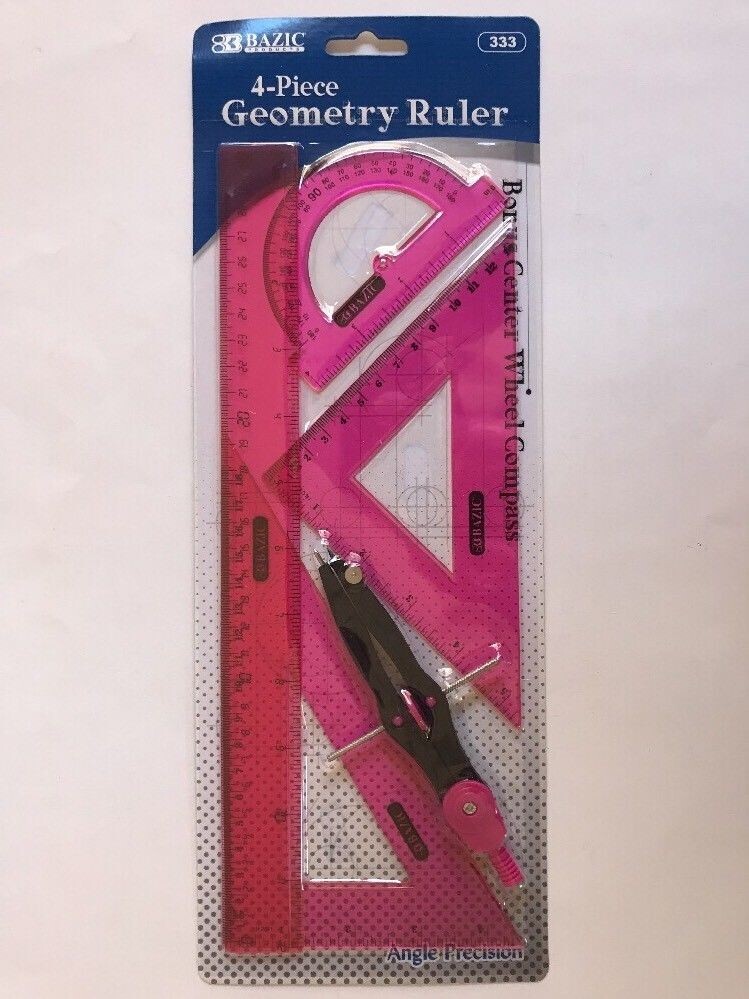 5PC Geometry Ruler Combination Set w Center Wheels Compass School Stationary Set