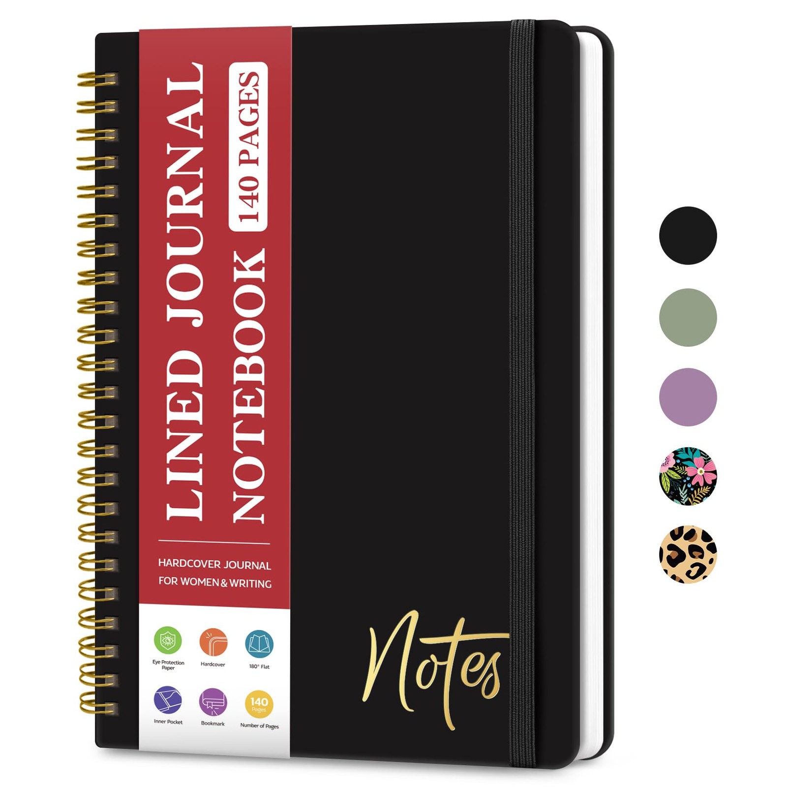 ZOTIA Lined Spiral Journal Notebook for Women, A5 College Ruled A5, C-Black