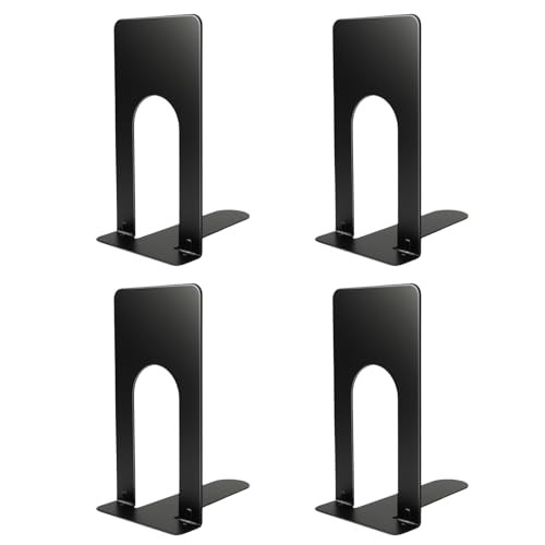 Book Ends for Shelves, 4 Pack Metal Bookends, Compact Book Stopper for Small