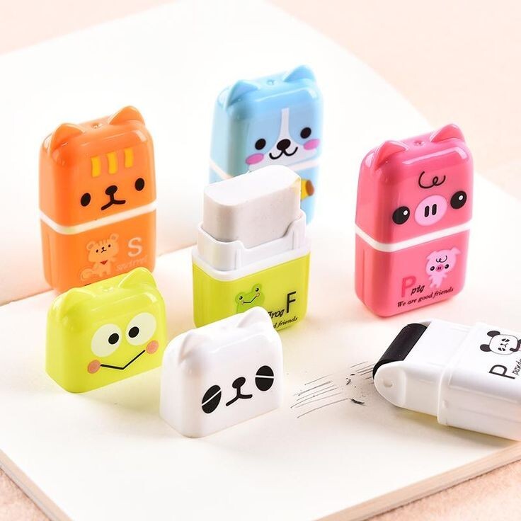 24 pcs Kawaii Cute Cartoon Animal Themed Rubber Eraser with clean up Roller