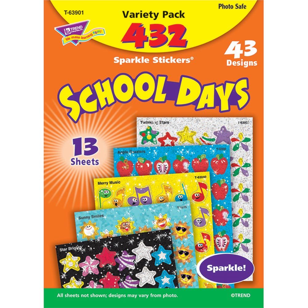 School Days Sparkle Stickers Variety Pack, 432 ct Trend Enterprises Inc. T-63901
