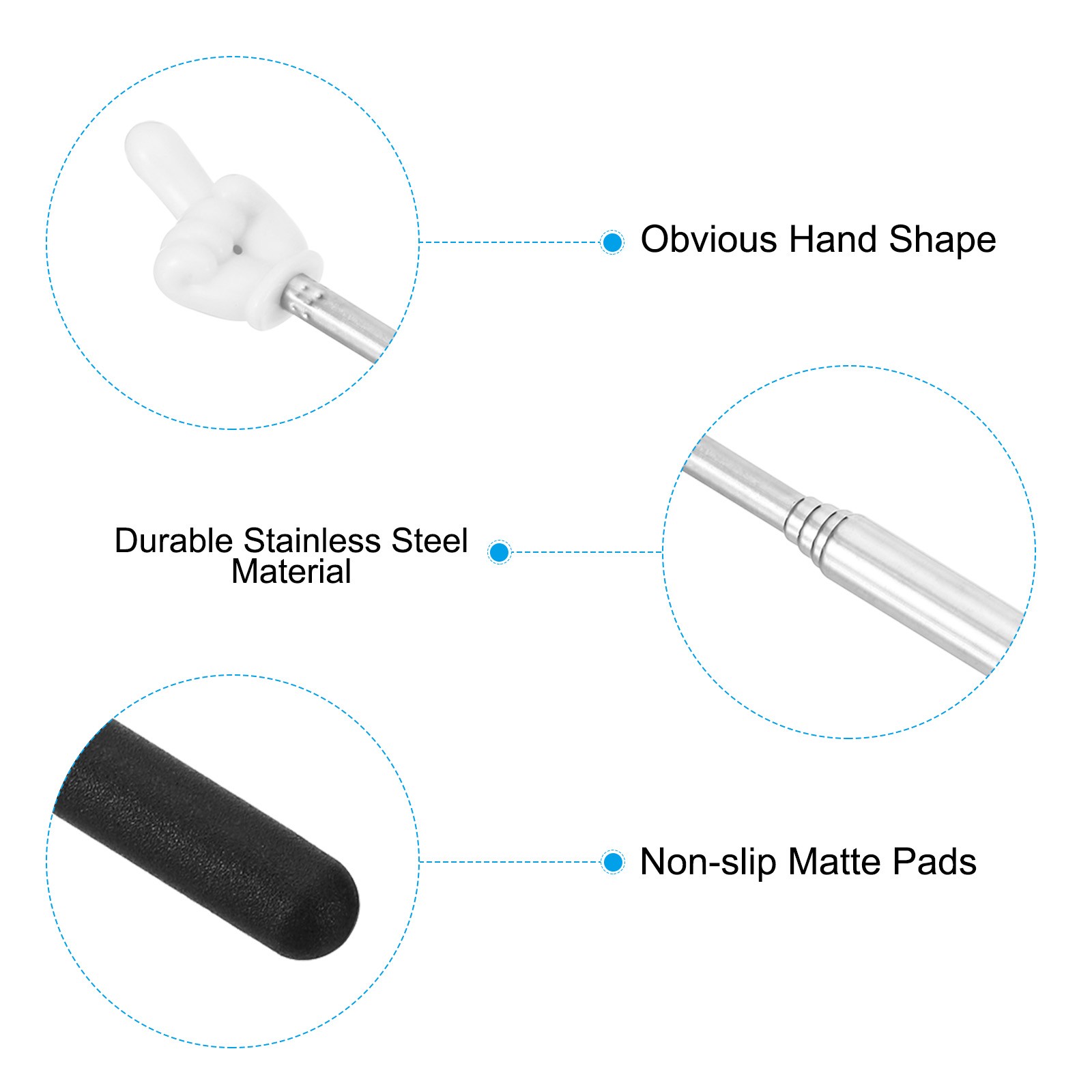 Telescopic Teachers Pointer Stick, 2 Pcs Teacher Hand Finger, Black Style 1