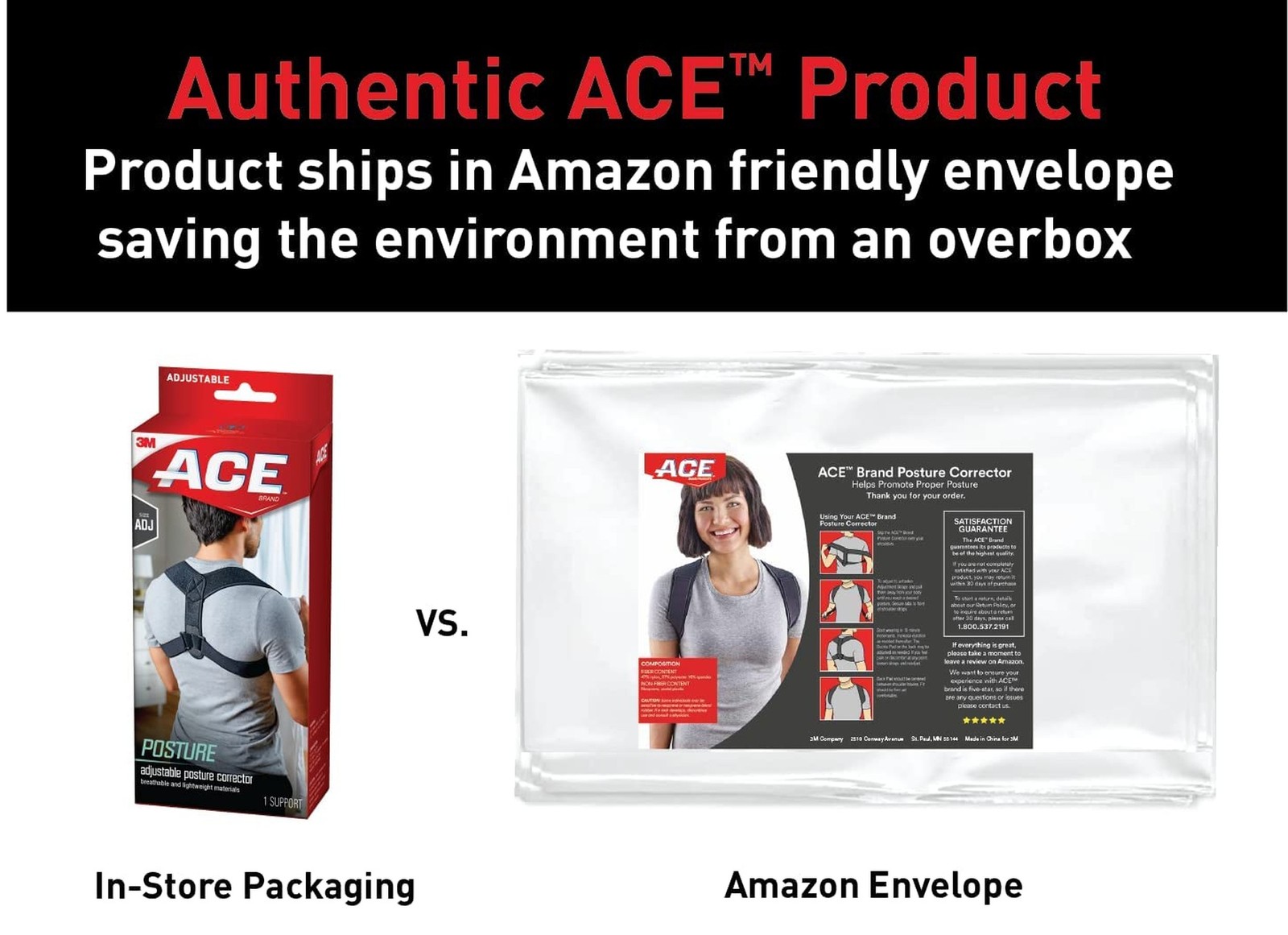 ACE Brand Posture Corrector, Posture Correction, Adjustable, Hook-and-Loop Sh…