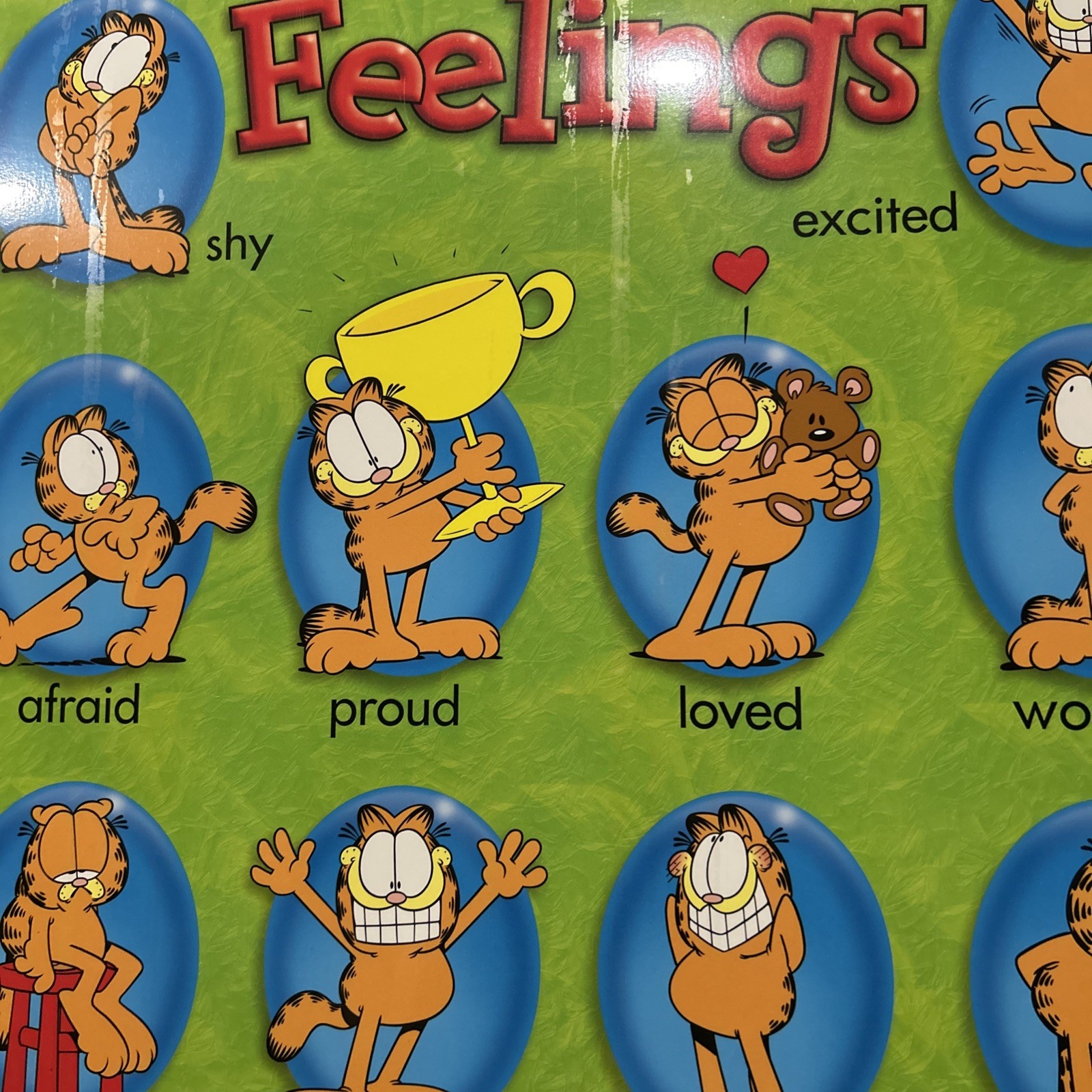 Vintage Collectable Garfield Feelings Wall Poster Educational Learning Teachers