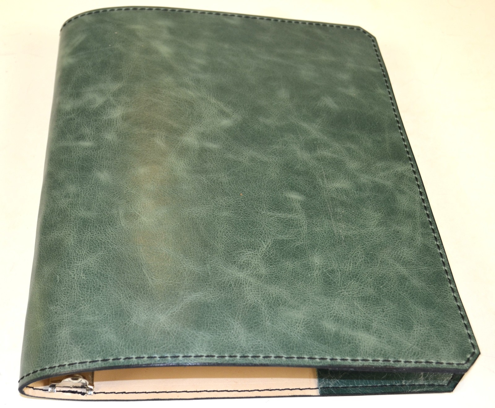 Teal Green Leather 1″ 3 Ring Notebook With 2 Pockets Handmade