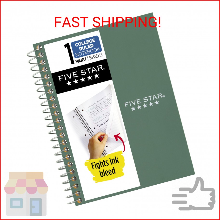 Five Star Spiral Notebook, 1 Subject, College Ruled Paper, 4-3/8″ x 7″, Personal
