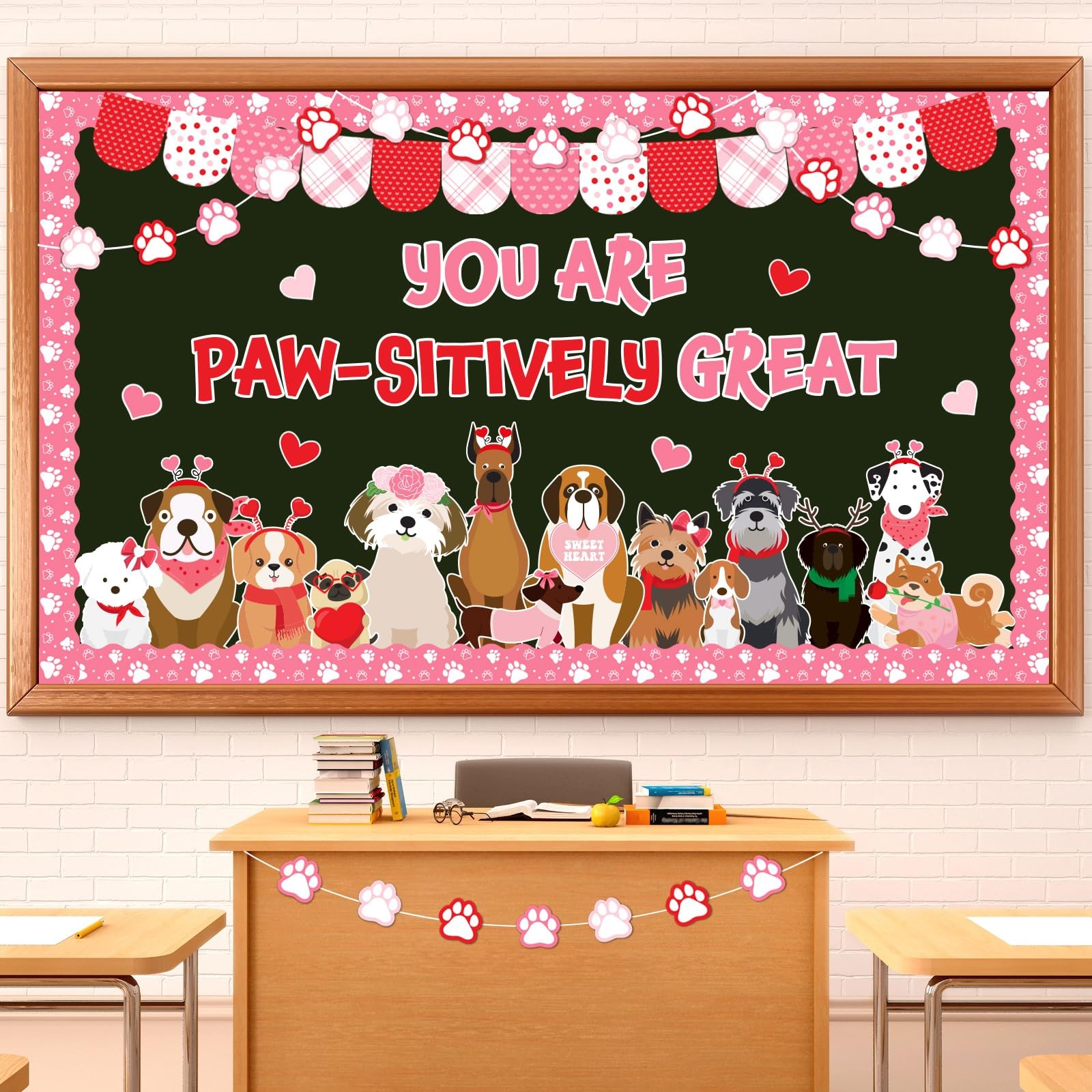 73Pcs Valentine’s Day Pet Dog Bulletin Board Decoration Set Cute Puppy Heart The
