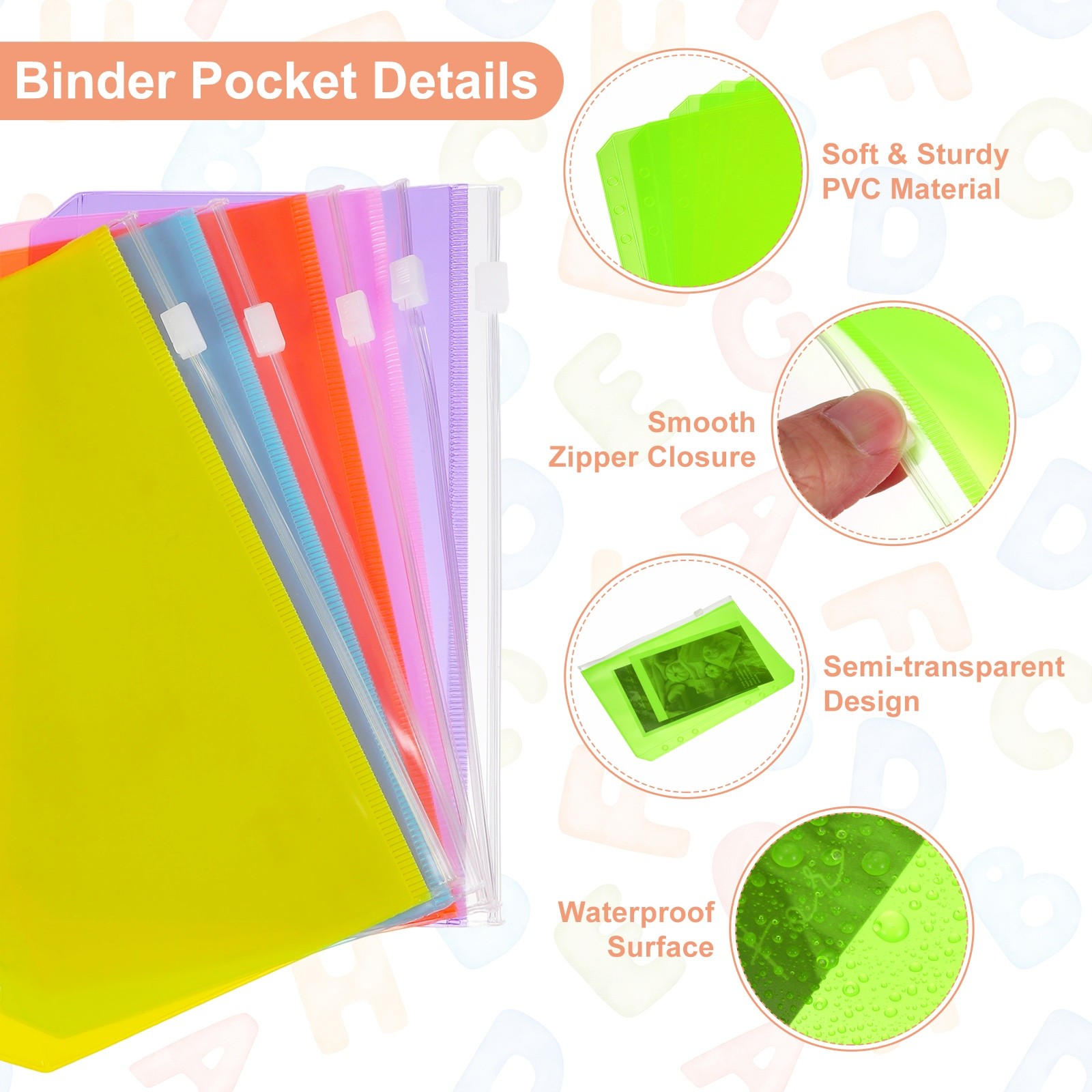 10Pcs A6 Binder Pockets, Plastic Sheet Protectors with 6 Holes, Green