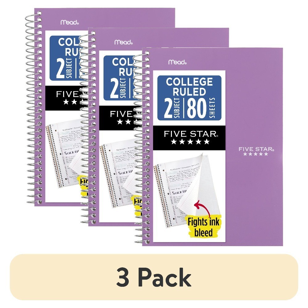 Spiral Notebook 2 Subject College Ruled 6 x 9.5 Inches Amethyst Purple 3 Pack
