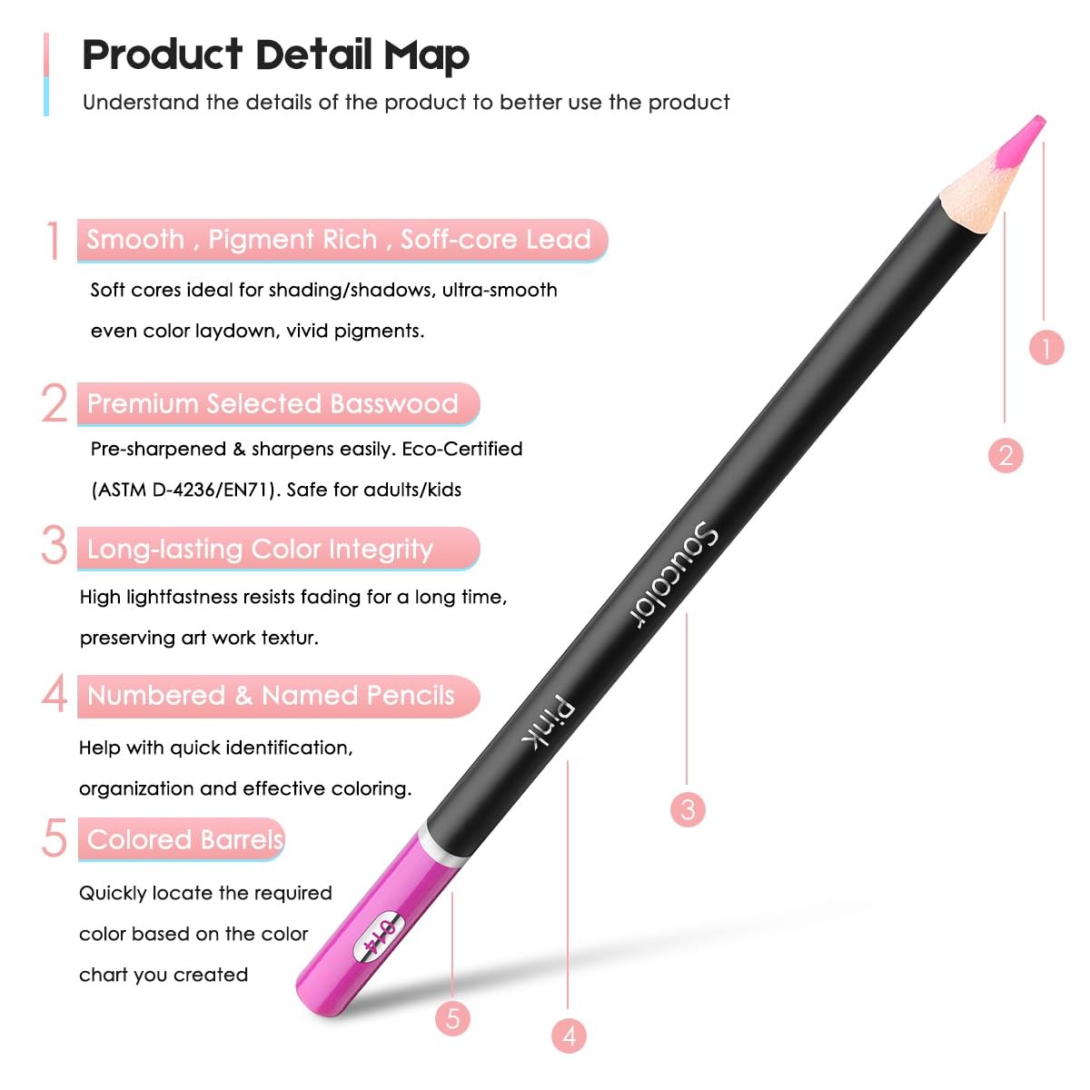 Soucolor 72-Color Colored Pencils for Adult 1 Count (Pack of 72), Multicolor