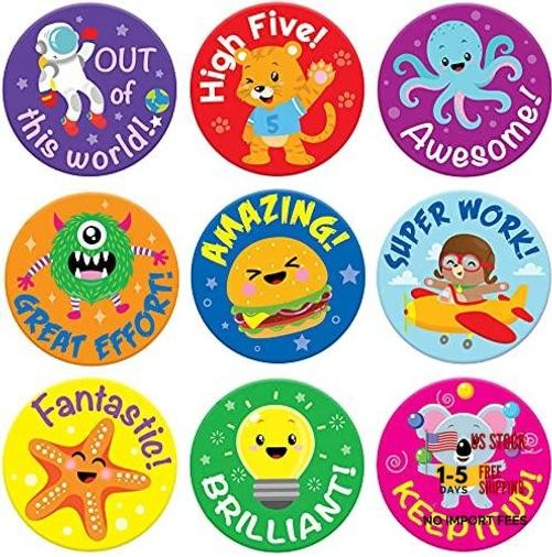 Reward Stickers for Teachers, 1008 Decals for Kids in 9 Designs, 1 Burger Time