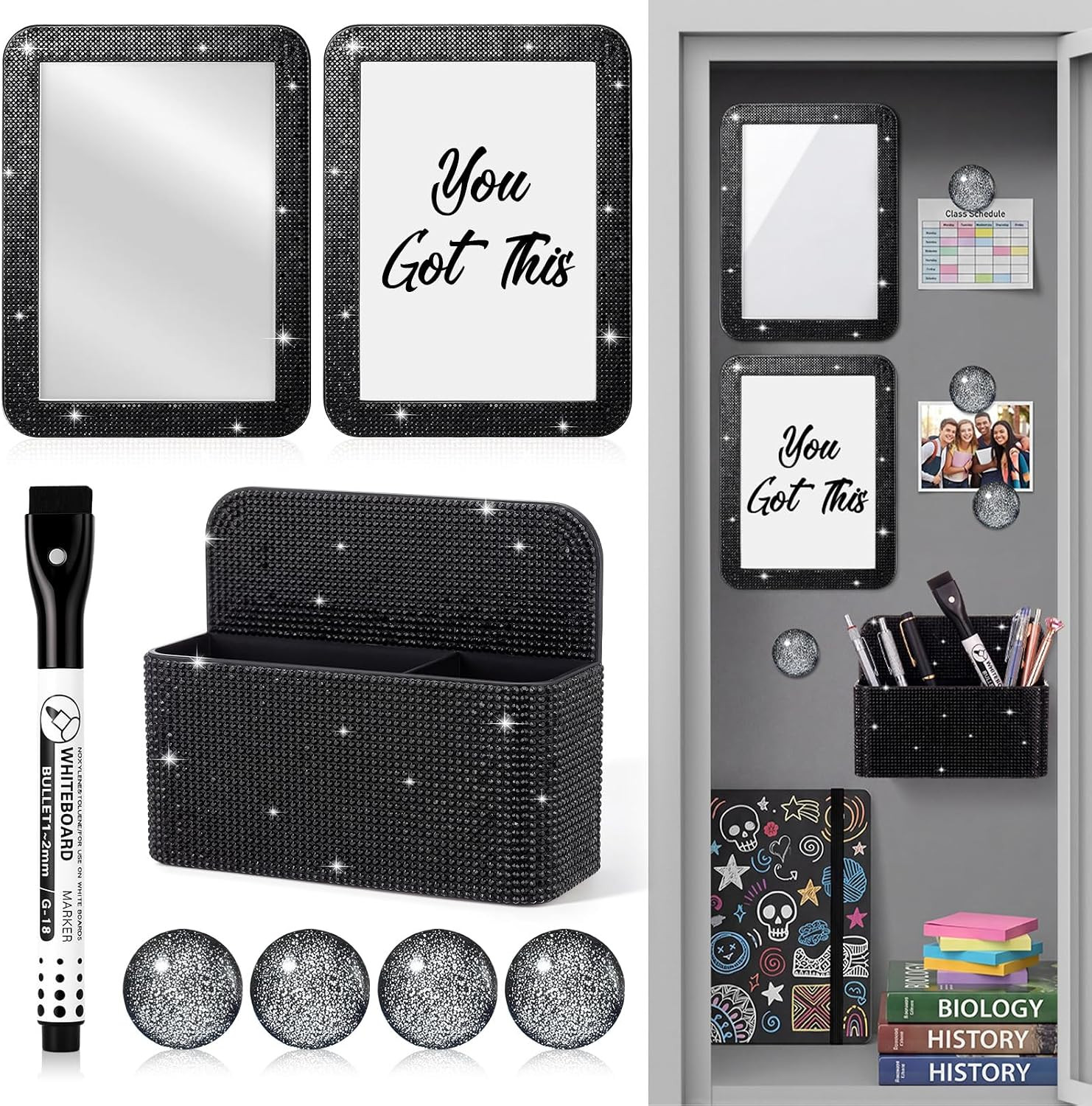 8 Pcs Glitter Locker Organizer and Decorating Kit, Locker Accessories Include Ma
