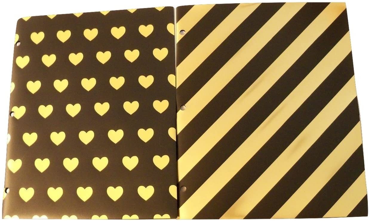 Carolina Pad 2 Deluxe Poly Folders ~ Date Night (Gold Hearts, Diagonal Stripes)