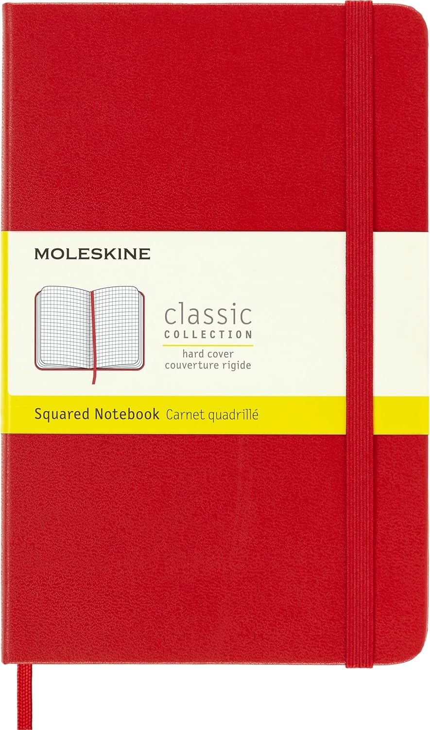 Moleskine Classic Notebook, Hard Cover, Medium Squared, Scarlet Red, 208 Pages (