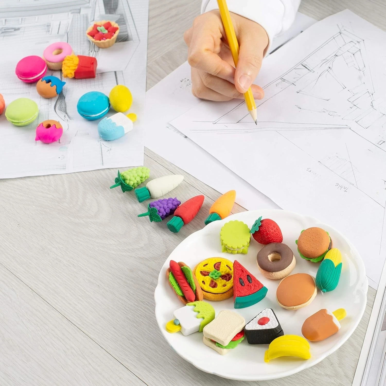 Mini Food Erasers for Kids, 30 pcs, 3D Mini Erasers for Kids, Non-Toxic & Saf