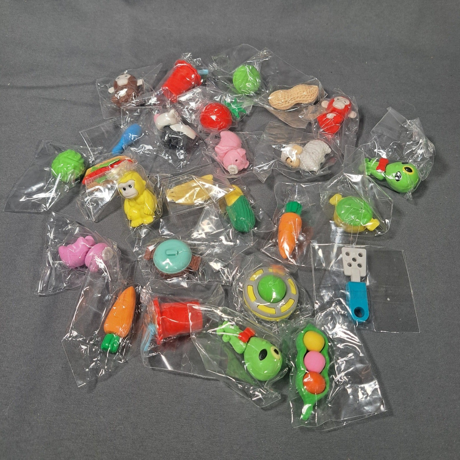 3D Puzzle Erasers Food Animals Aliens Wrapped Lot of 26 Novelty Prize Holiday
