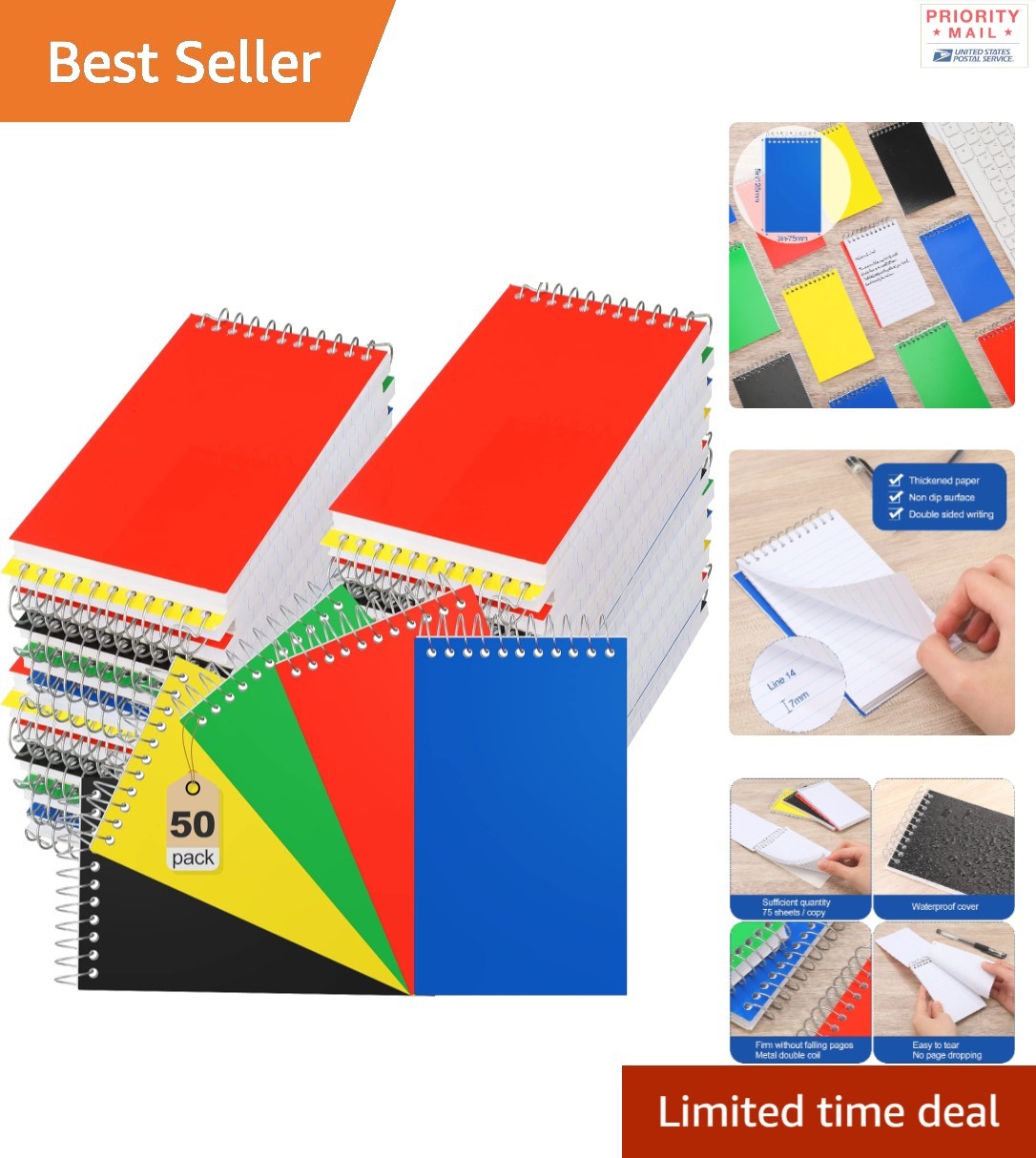 3×5 cm Spiral Notebooks Soft Cover 75 Sheets Assorted Colors 50 Pack Memo Pads
