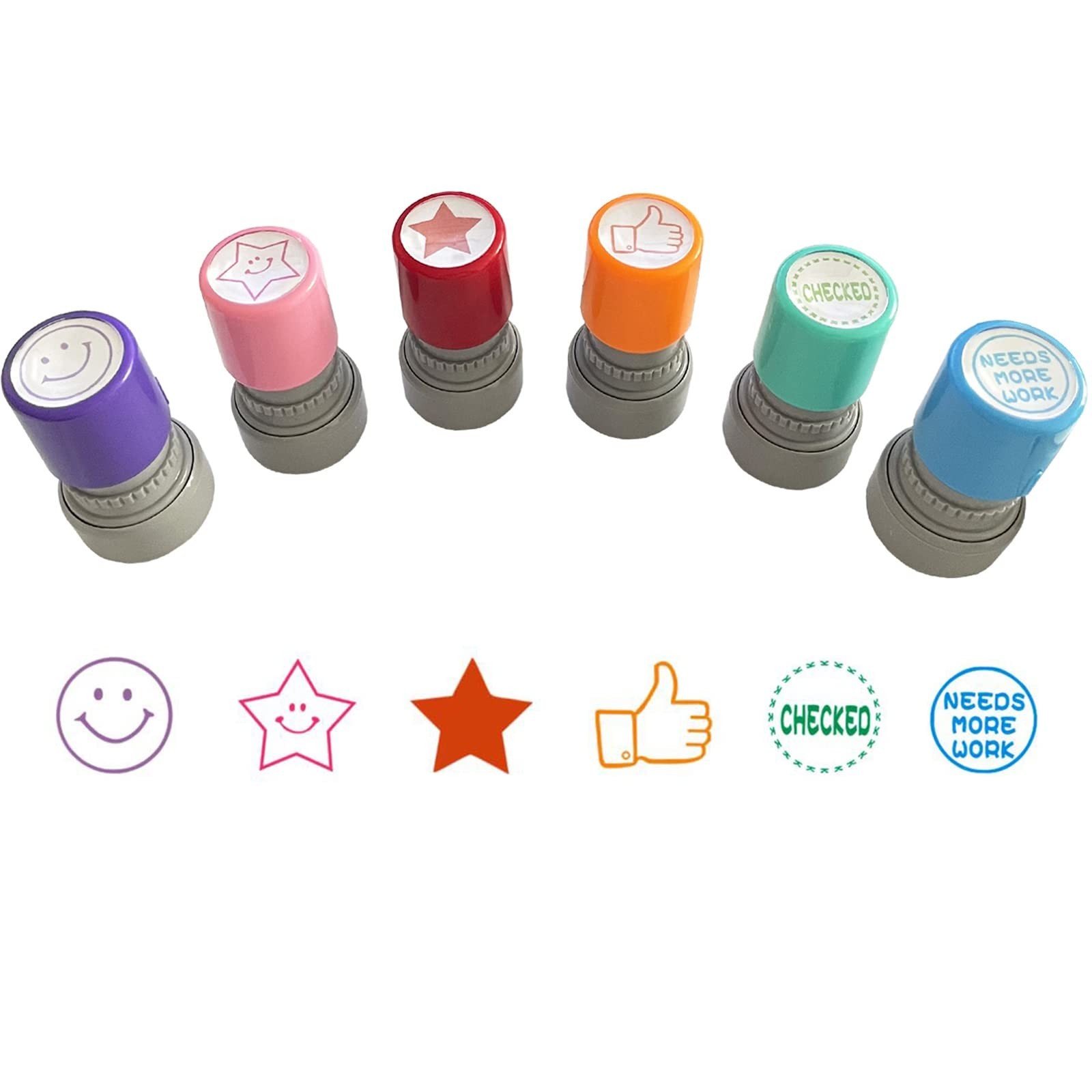 Round Teacher Stamps for Grading Classroom, Set of 6 Color Rubber T… Fast Ship