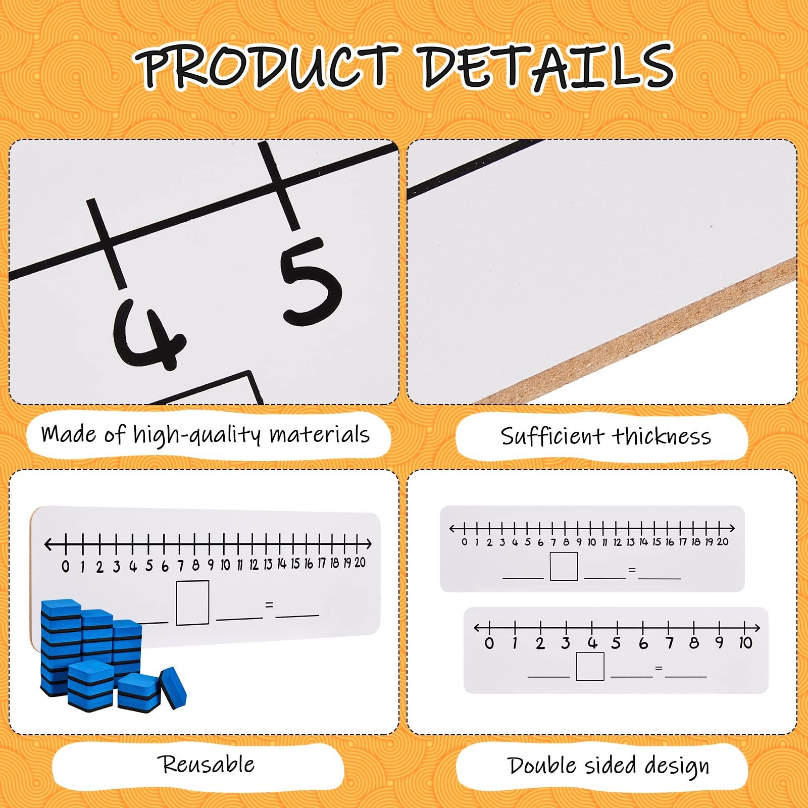 8 Pcs Dry Erase Number Line White Boards with 8 Pcs Dry Erase Erasers 4 x 14’…