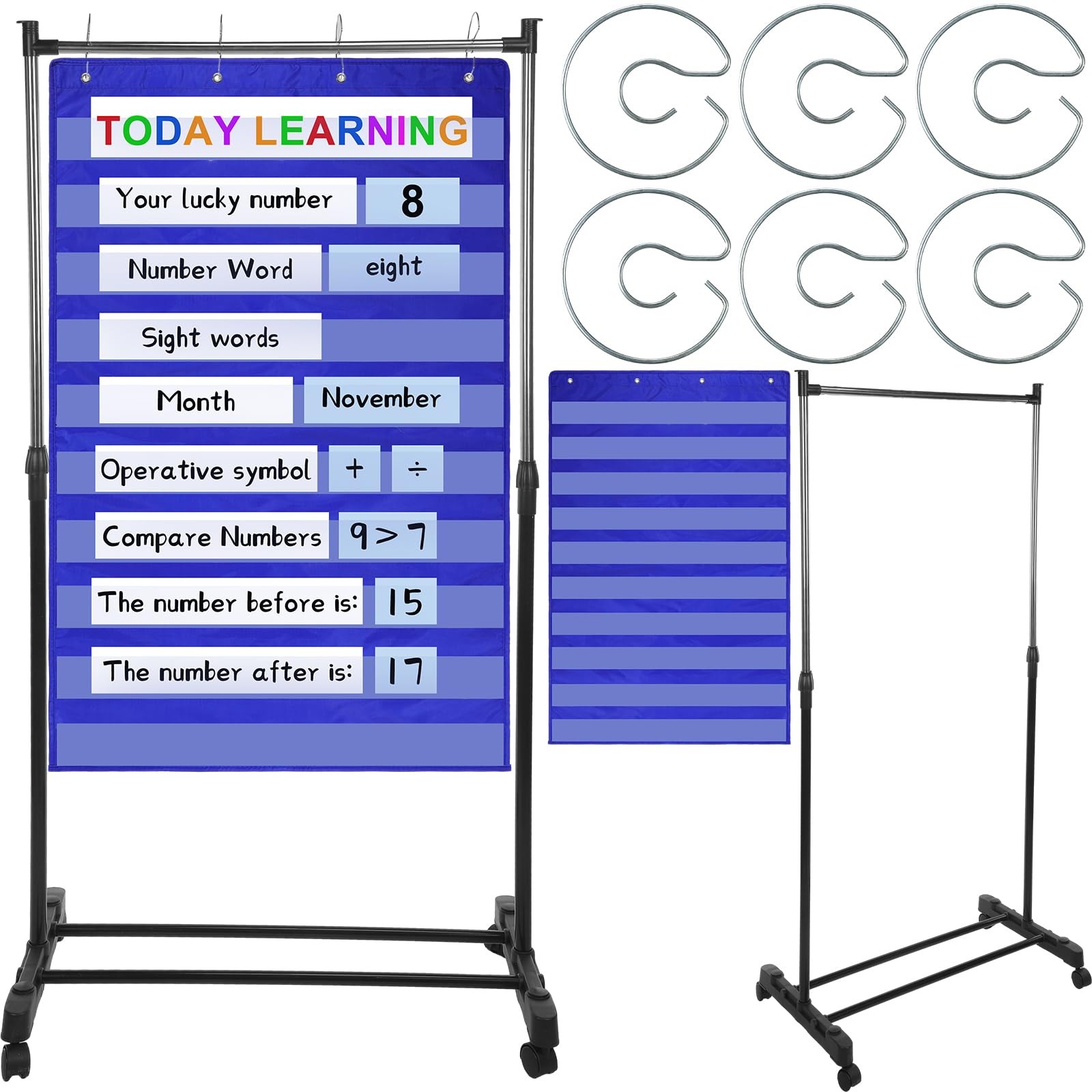 8 Pcs Adjustable Pocket Chart Stand Set Include 1 Standard Pocket Chart 6 Rep…