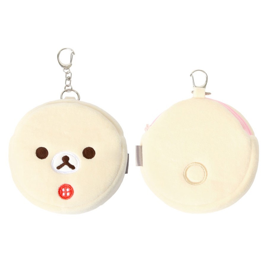 Korilakkuma Round Plush Coin Purse Bag Charm Keychain Accessory Case Ivory