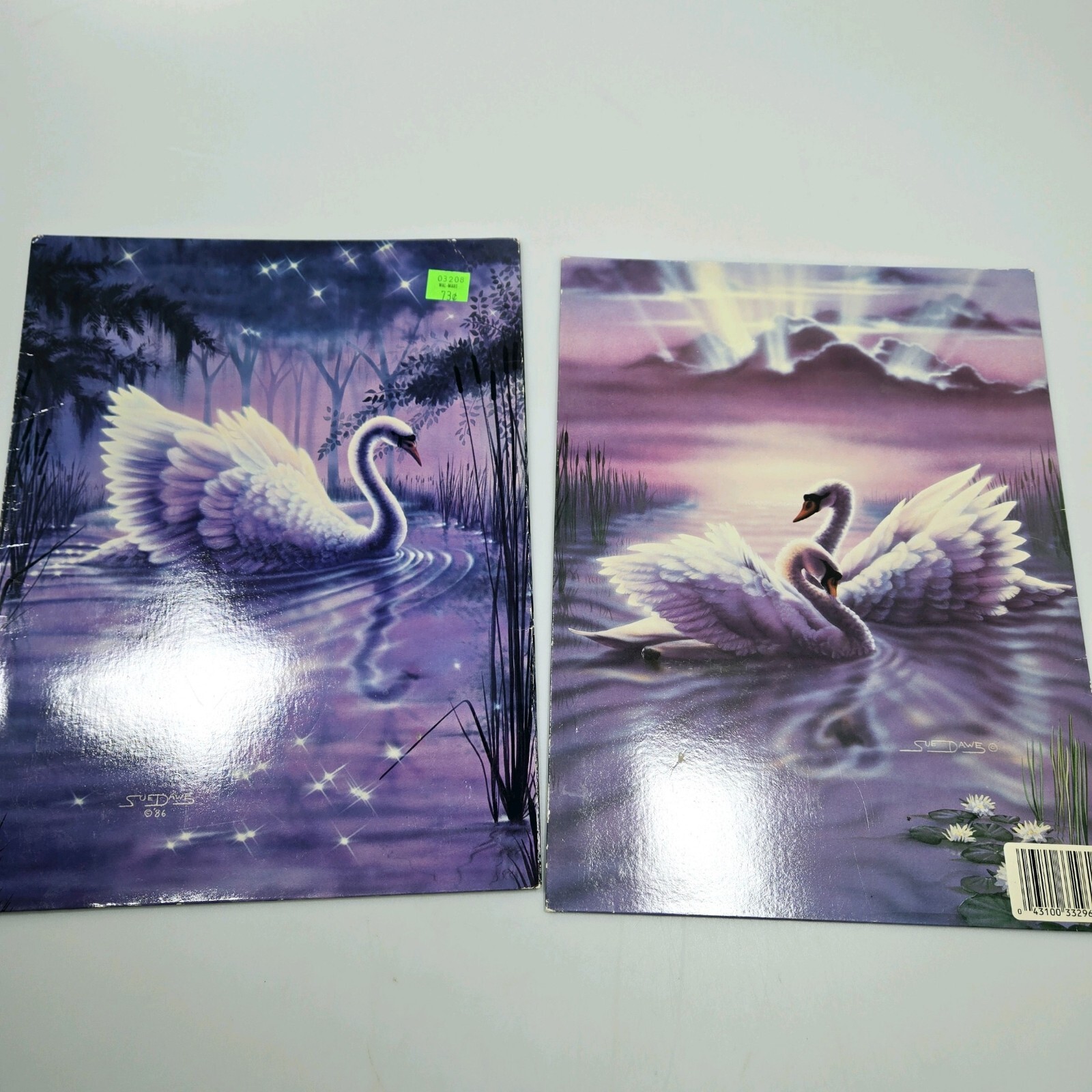 1991 Sue Dawe Swan Pocket Folders Lot Of 2 Vintage Purple