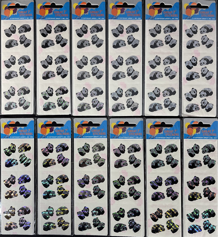 12 packages of Prismatic Panda Stickers, „Great 7“ Sticker Designs, PPZ1501
