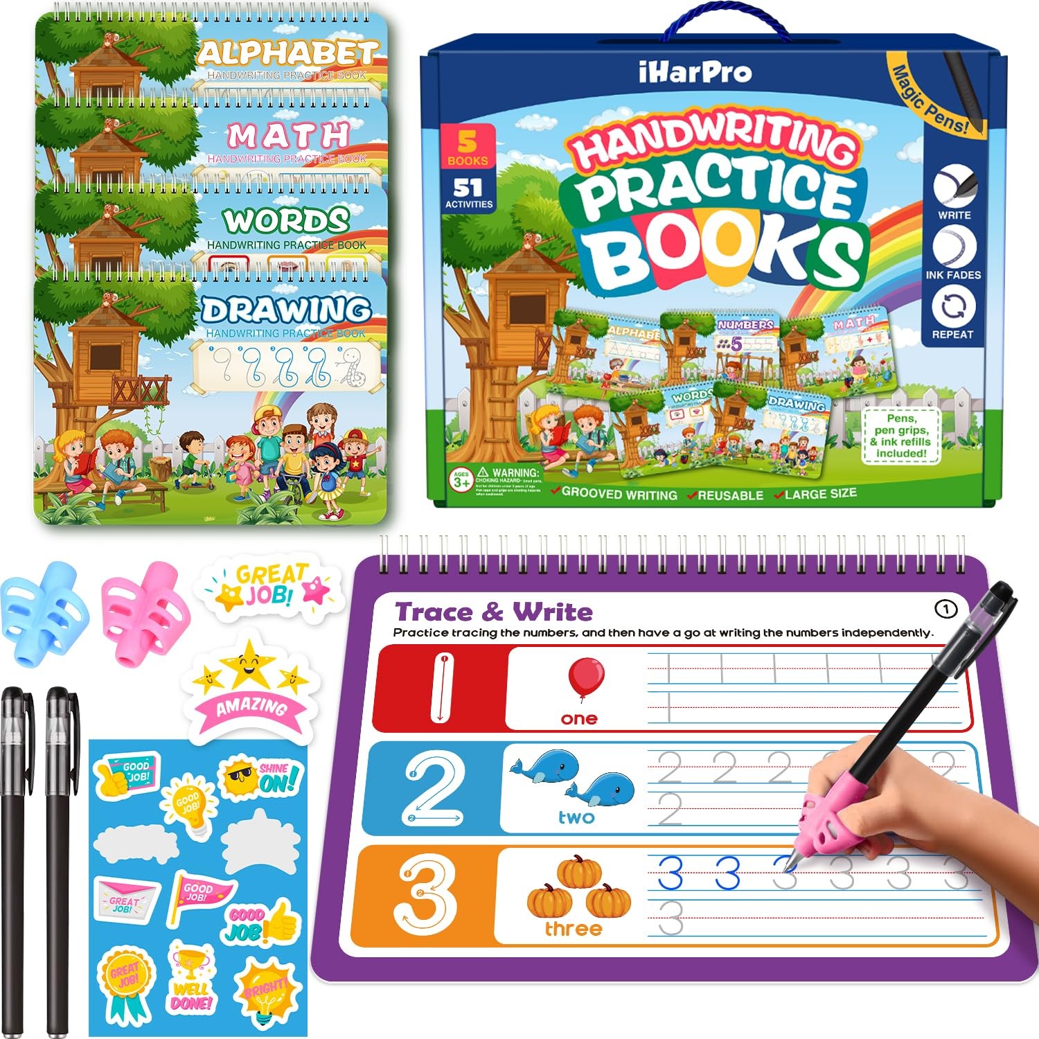Magic Grooved Writing Practice for Kids, Reusable Grooved Handwriting Practic…