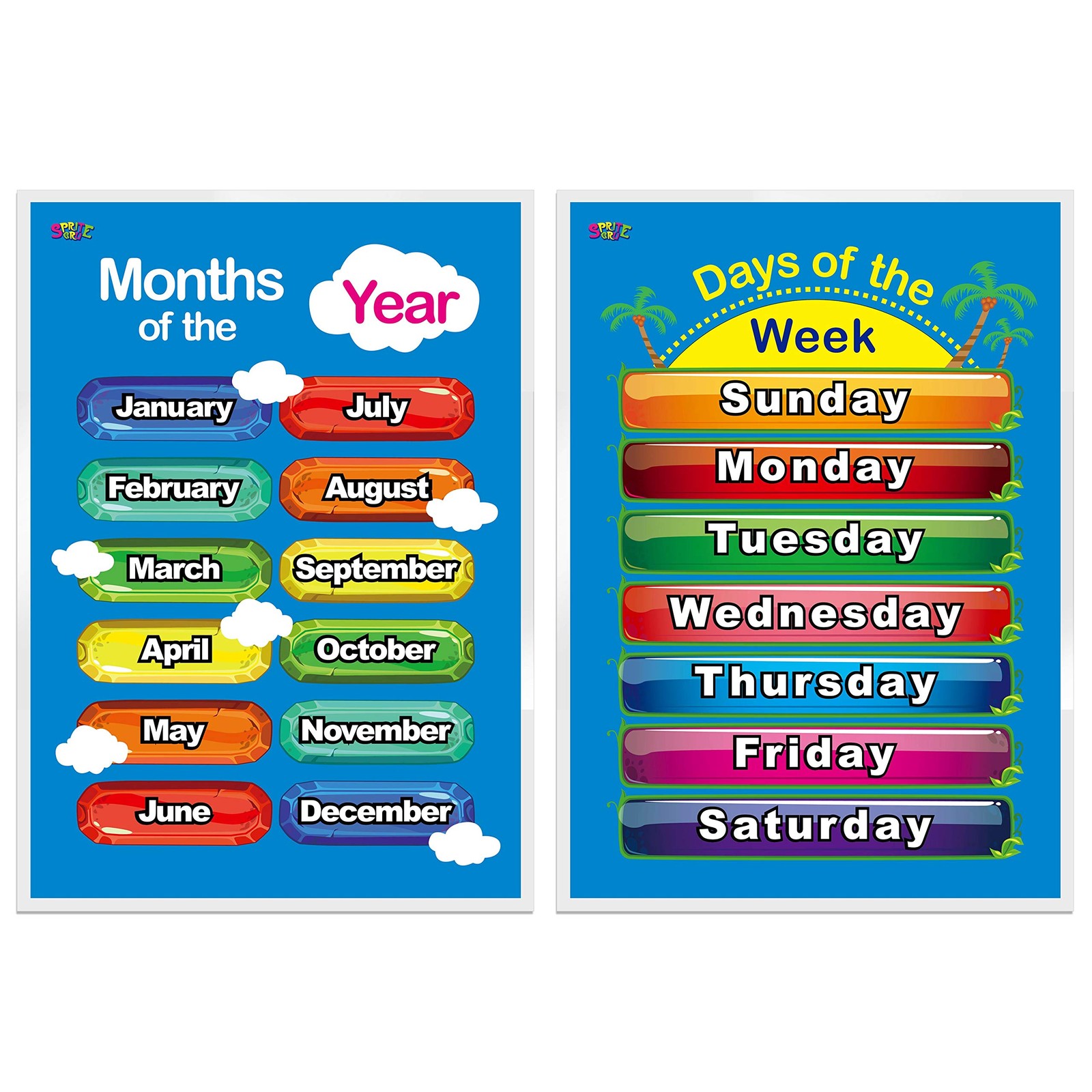 Days of the Week, Months of the Year,2 LAMINATED Educational Posters for Todd…