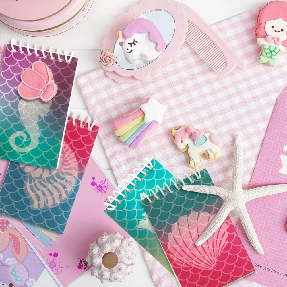 🔥Mini Mermaid Scale Notebooks Pack of 12 Small Spiral Notepads Back To School🔥