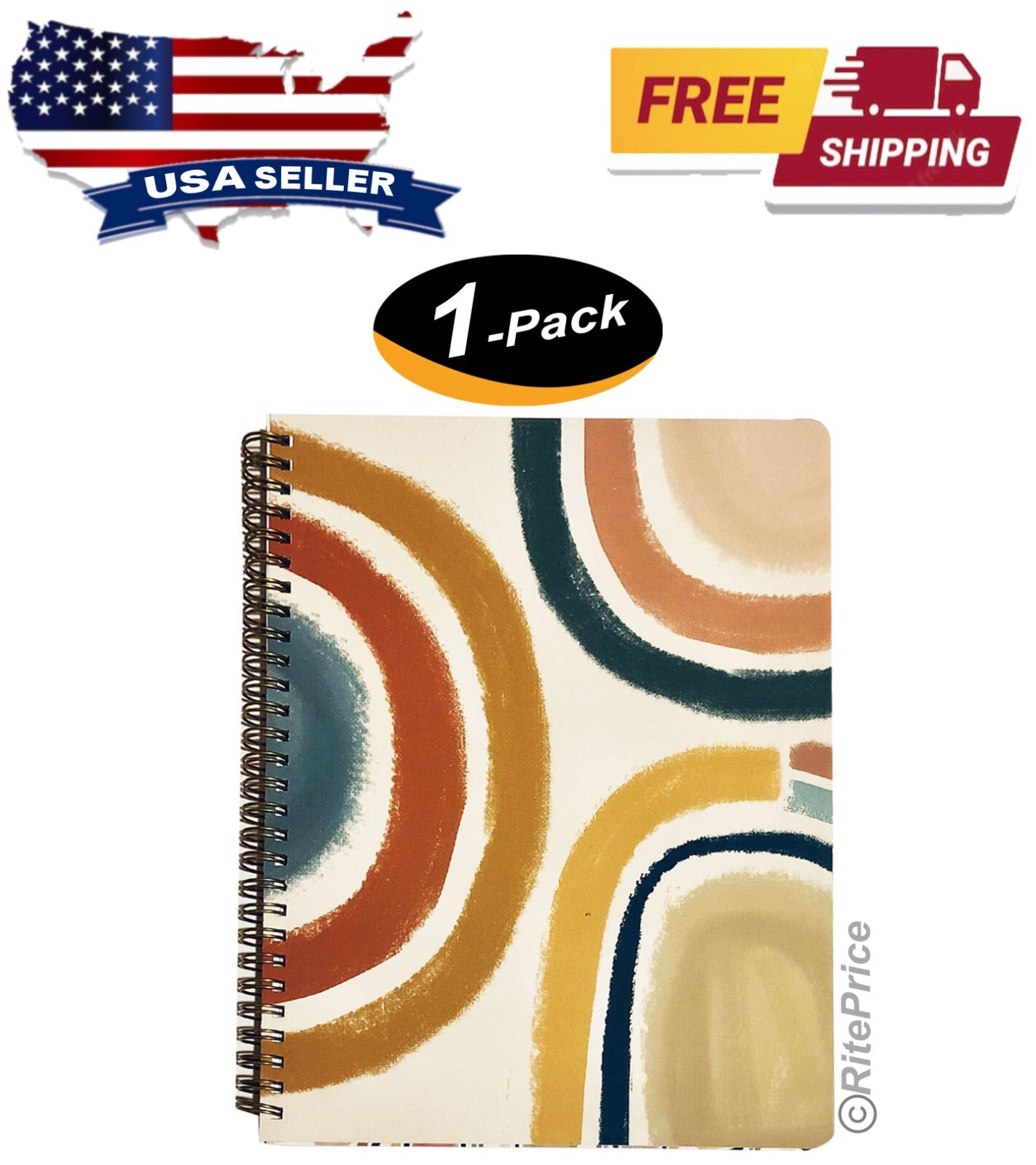 Molly & Rex Spiral Notebook, Abstract Pattern, Wide Ruled with Folder (1 Pack)