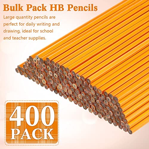 400 Pcs Yellow Pencils Bulk with Erasers Unsharpened Wood 2 HB Pencil Wood