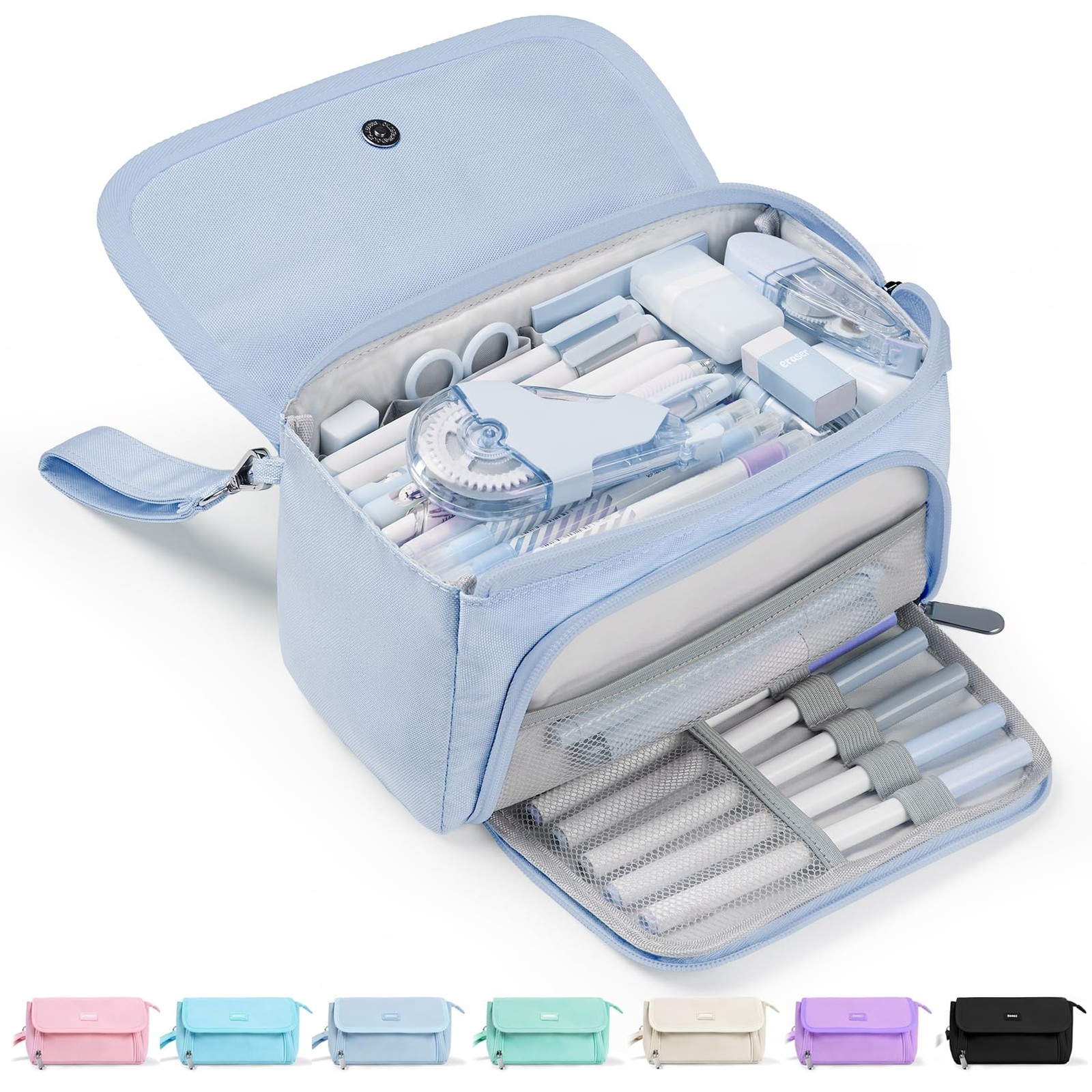 Sooez Super Large Pencil Case, Big Capacity Bag with Large, Haze Blue